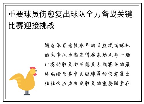 重要球员伤愈复出球队全力备战关键比赛迎接挑战
